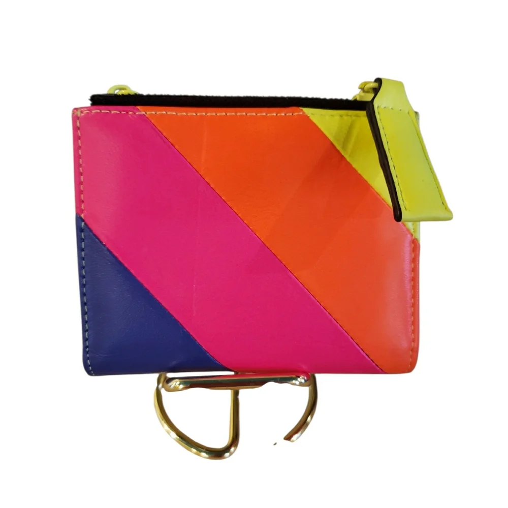 Kurt Geiger Striped Multicolor Colorblock Leather Wallet w/ Zip Compartments - Picture 9 of 9